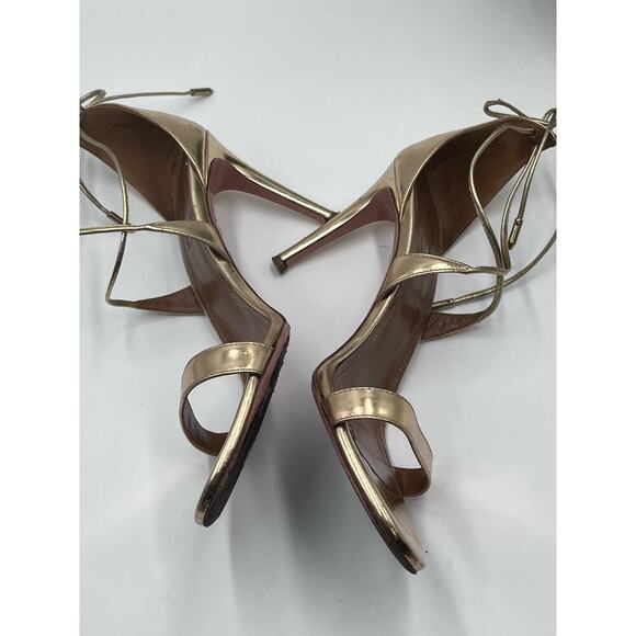 Aquazzura Gold Mirrored Patent Leather Strappy Heel Open Toe Sandals Sz 39/8 - Picture 6 of 12
